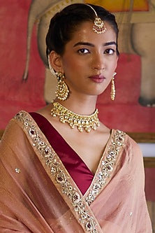 Gold Finish Kundan Polki & Pearl Handmade Jadau Maangtikka