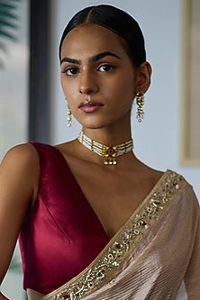Gold Finish Kundan Polki & Pearl Handmade Jadau Choker Necklace