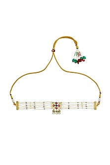 Gold Finish Kundan Polki & Pearl Handmade Jadau Choker Necklace