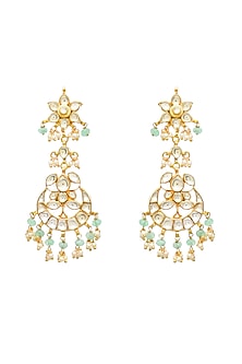 Gold Finish Kundan Polki & Onyx Beaded Handmade Jadau Dangler Earrings