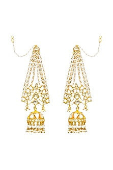Gold Finish Kundan Polki & Pearl Handmade Jadau Jhumka Earrings