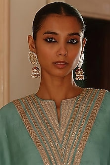 Gold Finish Kundan Polki & Ruby Stone Jadau Jhumka Earrings