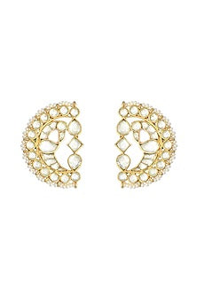 Gold Finish Kundan Polki Jadau Stud Earrings