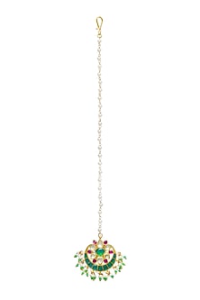 Gold Finish Green Kundan Polki Jadau Maangtikka