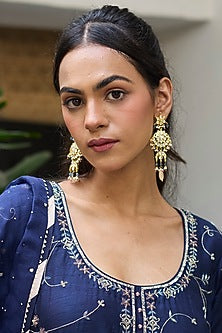 Gold Finish Kundan Polki Dangler Earrings