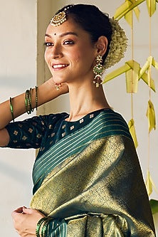 Gold Finish Green Kundan Polki Dangler Earrings