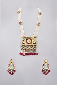 Gold Finish Kundan Polki Long Necklace Set
