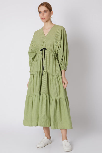Green Striped Dress With Drawstring