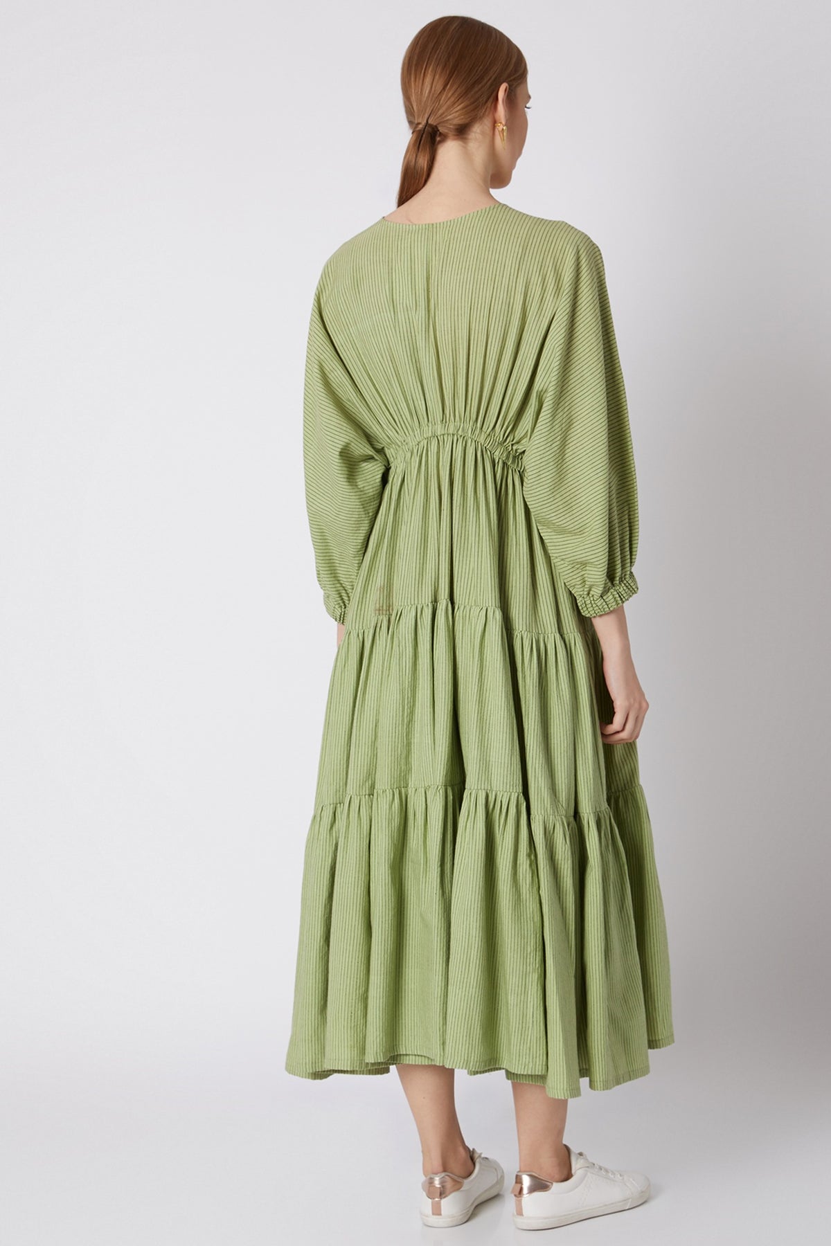 Green Striped Dress With Drawstring