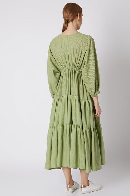 Green Striped Dress With Drawstring