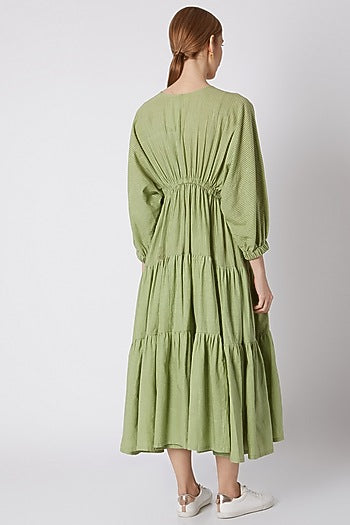 Green Striped Dress With Drawstring