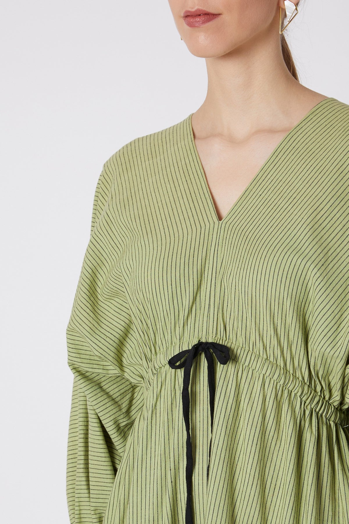 Green Striped Dress With Drawstring