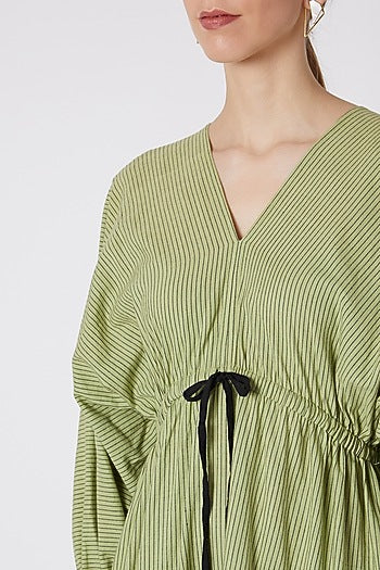 Green Striped Dress With Drawstring