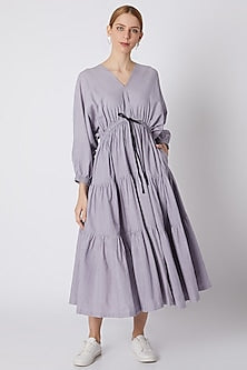 Lavender Striped Dress With Drawstring Bow-Tie