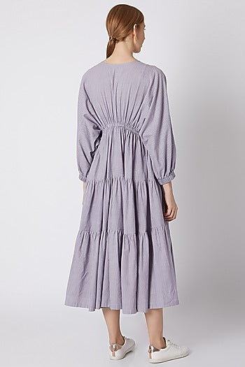Lavender Striped Dress With Drawstring Bow-Tie