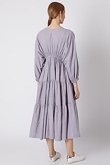 Lavender Striped Dress With Drawstring Bow-Tie