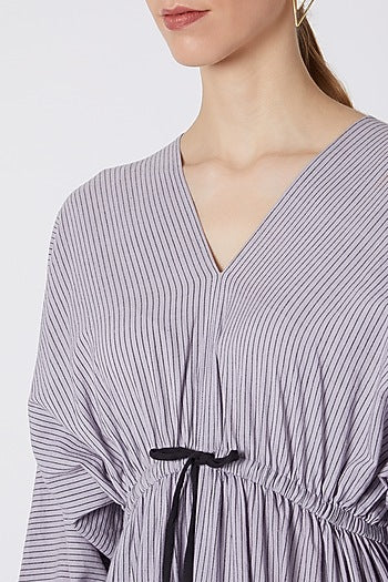 Lavender Striped Dress With Drawstring Bow-Tie