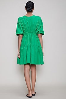Green Handwoven Dress With Drawstrings