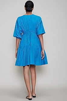 Blue Handwoven Dress With Drawstrings