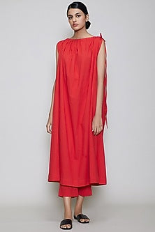 Red Shift Tunic With Drawstrings