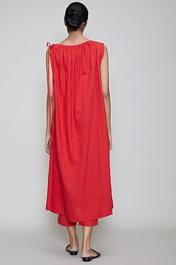 Red Shift Tunic With Drawstrings
