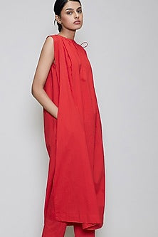 Red Shift Tunic With Drawstrings