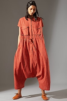 Rust Drawstring Crotch Pants Jumpsuit