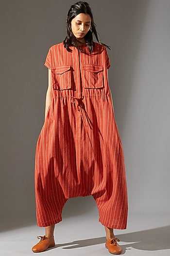 Rust Drawstring Crotch Pants Jumpsuit
