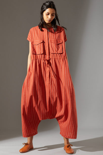 Rust Drawstring Crotch Pants Jumpsuit