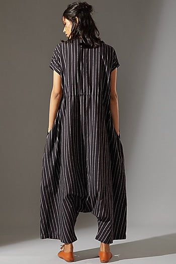 Black Drawstring Crotch Pants Jumpsuit