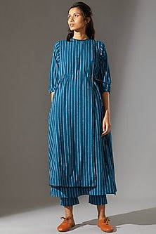 Blue Overlap Tunic With Drawstring