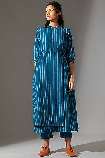 Blue Overlap Tunic With Drawstring