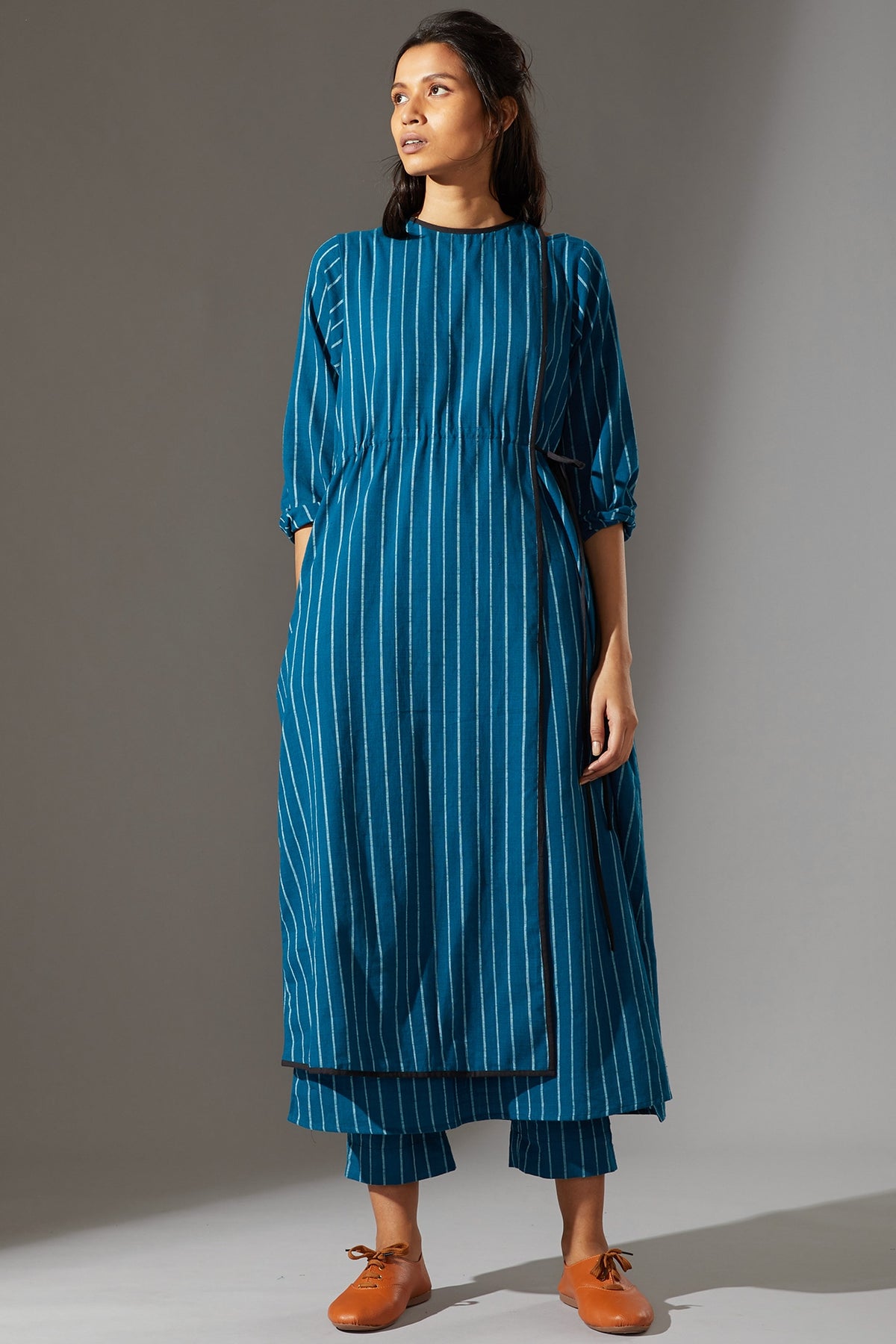 Blue Overlap Tunic With Drawstring