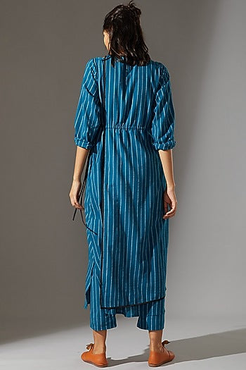 Blue Overlap Tunic With Drawstring
