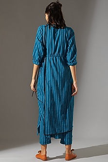 Blue Overlap Tunic With Drawstring