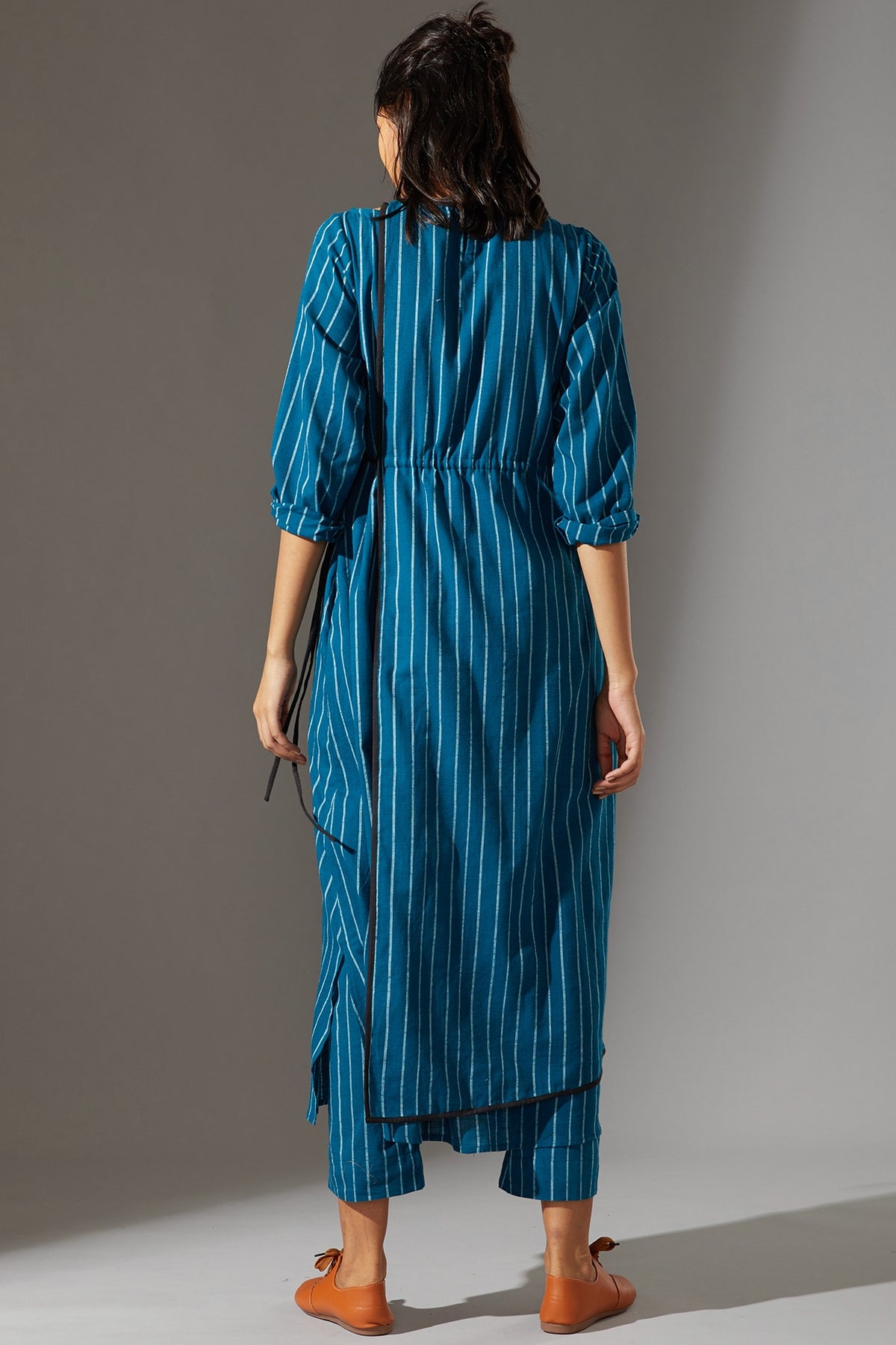 Blue Overlap Tunic With Drawstring