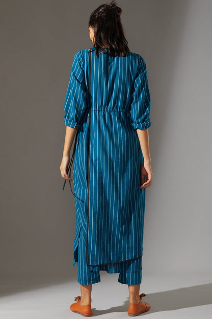 Blue Overlap Tunic With Drawstring
