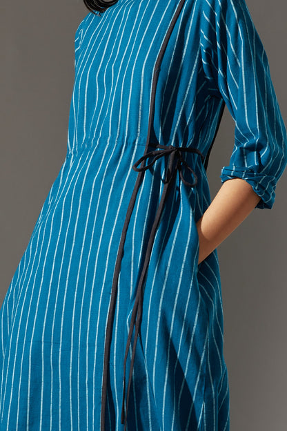 Blue Overlap Tunic With Drawstring