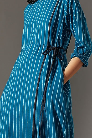 Blue Overlap Tunic With Drawstring