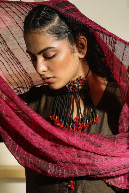 Multi Colored Choker Necklace With Embellished Hangings