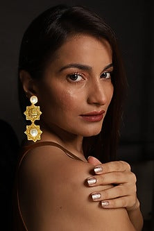 Gold Finish Pearl Dangler Earrings