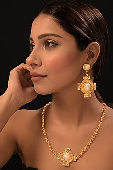 Gold Finish Pearl Handcrafted Dangler Earrings