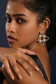 Gold Finish Pearl Stud Earrings