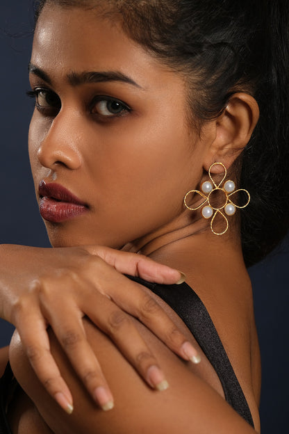 Gold Finish Pearl Stud Earrings