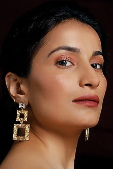 Gold Plated Zircon & White Stone Dangler Earrings