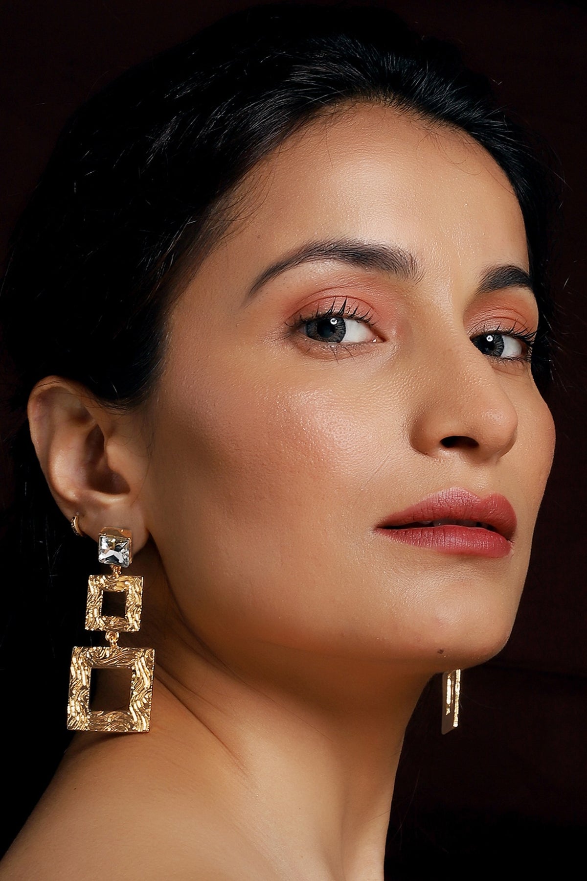 Gold Plated Zircon & White Stone Dangler Earrings