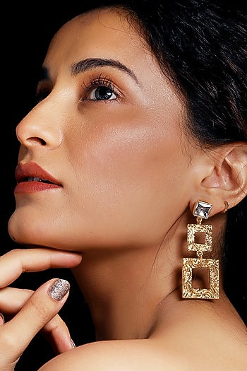 Gold Plated Zircon & White Stone Dangler Earrings
