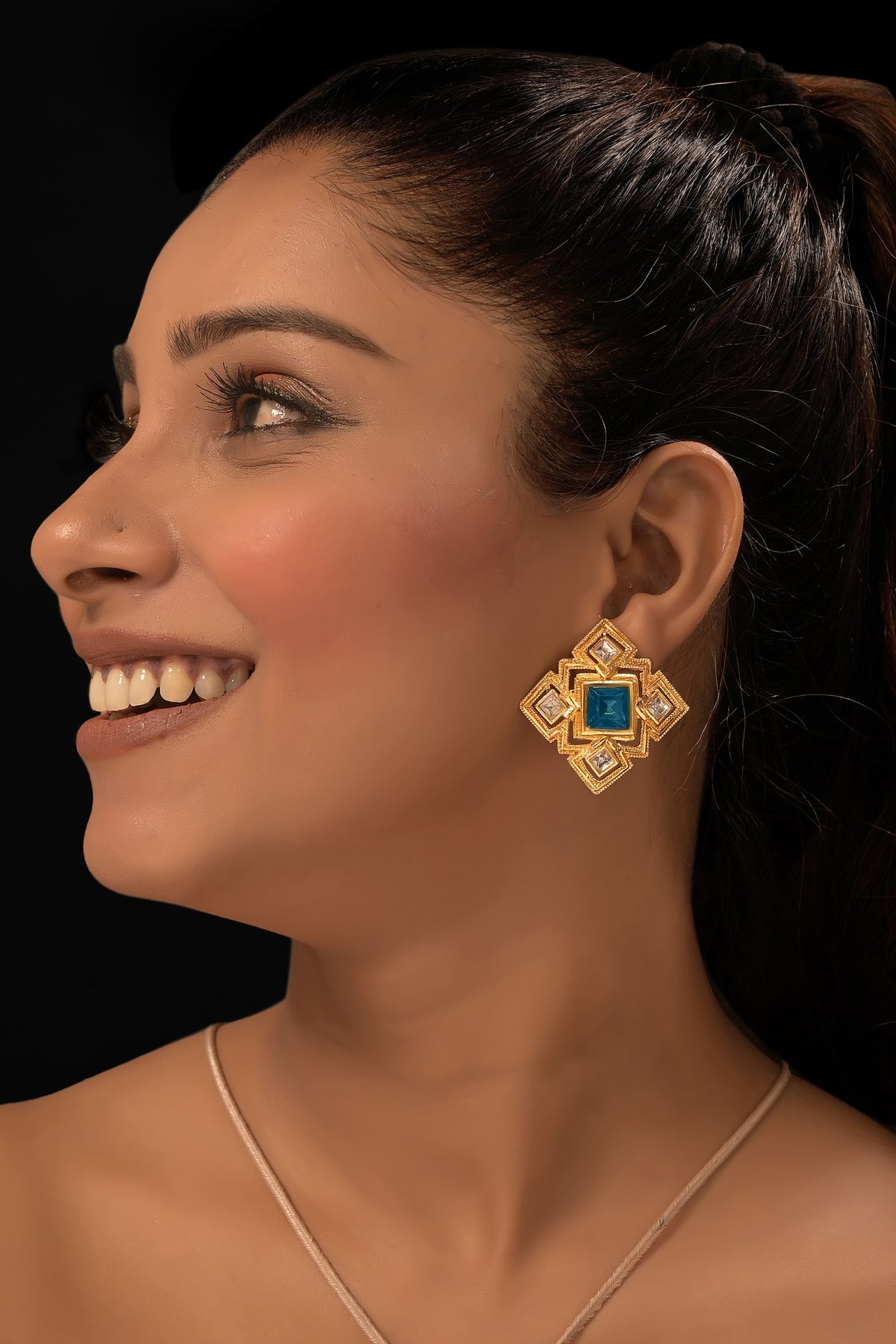 Gold Plated CZ & Emerald Stone Stud Earrings