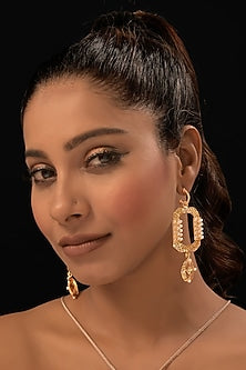 Gold Finish CZ Stones & Pearl Dangler Earrings