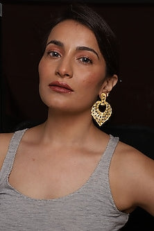 Rose Gold Finish Dark Blue Stone Dangler Earrings